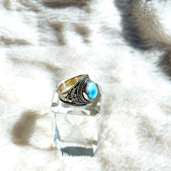 Big Chunky Larimar Ring size 8 - Picture 5 of 7